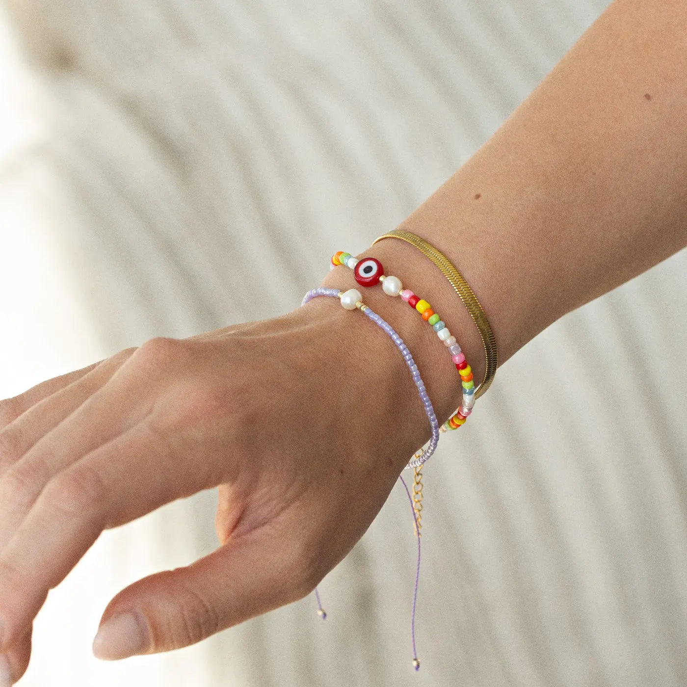 Suzy - Boze oog kleurrijke armband met kralen en parels