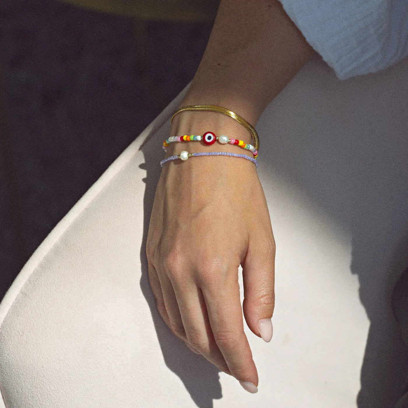 Suzy - Boze oog kleurrijke armband met kralen en parels