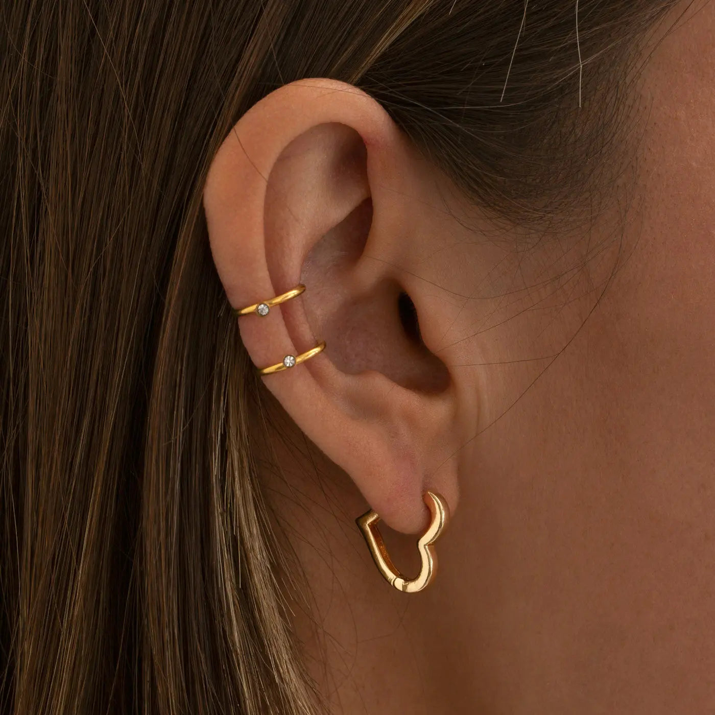 Uli - Dubbele Ring met Kristallen Earcuff RVS