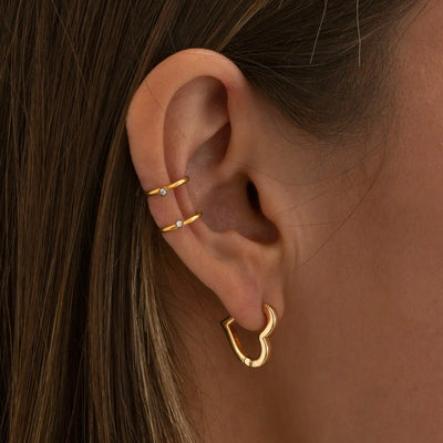 Uli - Dubbele Ring met Kristallen Earcuff RVS