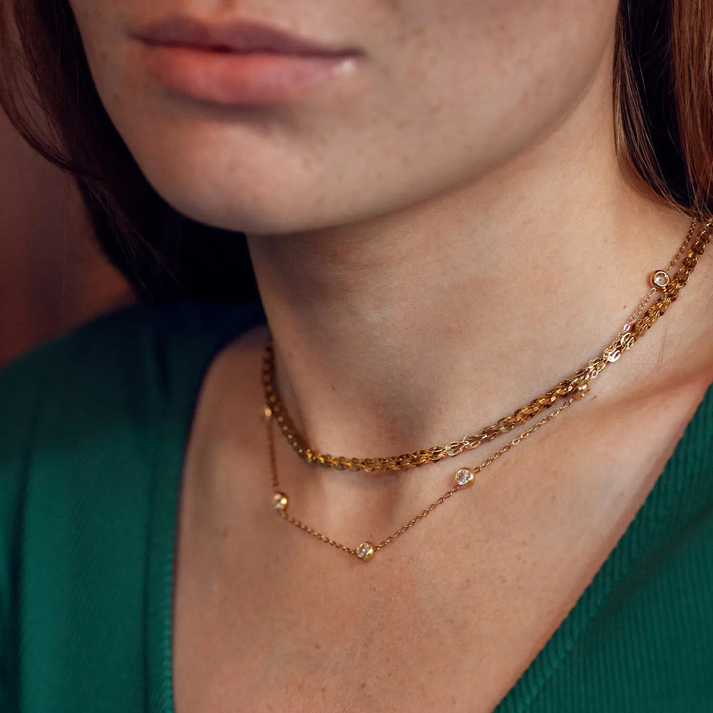 Michelle - Ketting met goudgedompelde kristallen van roestvrij staal