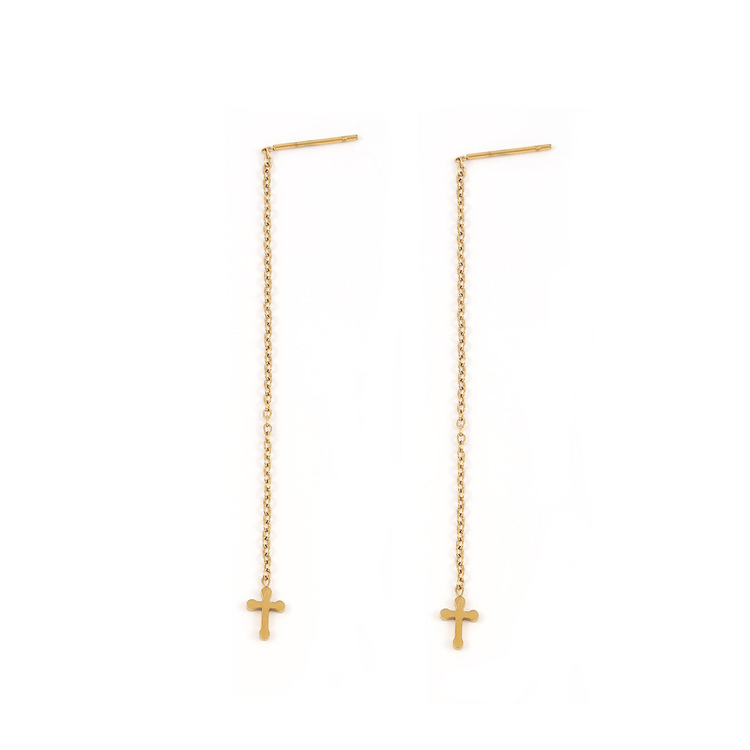 Claudia - Cross Chain Stud Oorbellen RVS