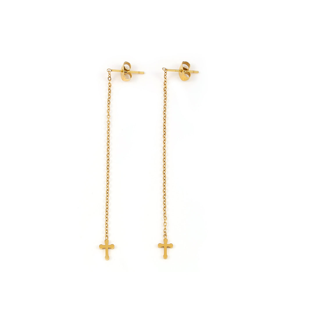 Claudia - Cross Chain Stud Oorbellen RVS