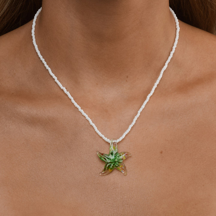 Serafina  - Glass Starfish Necklace Stainless Steel