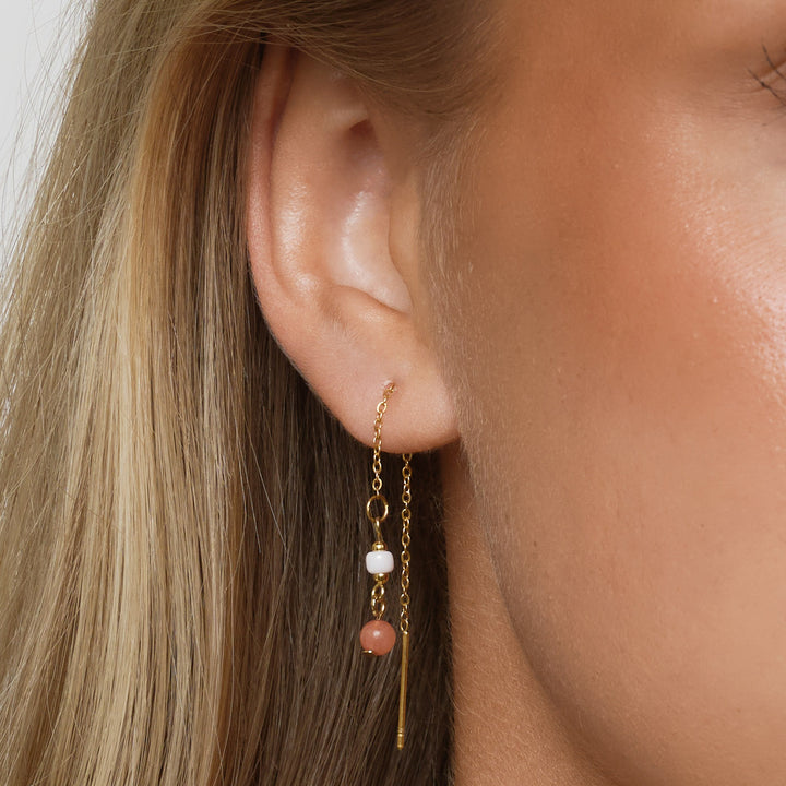 Ada - Coral Bead Chain Earrings Stainless Steel
