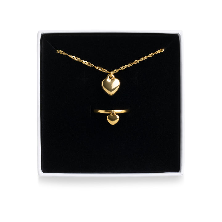 Heart Necklace & Ring Set Stainless Steel