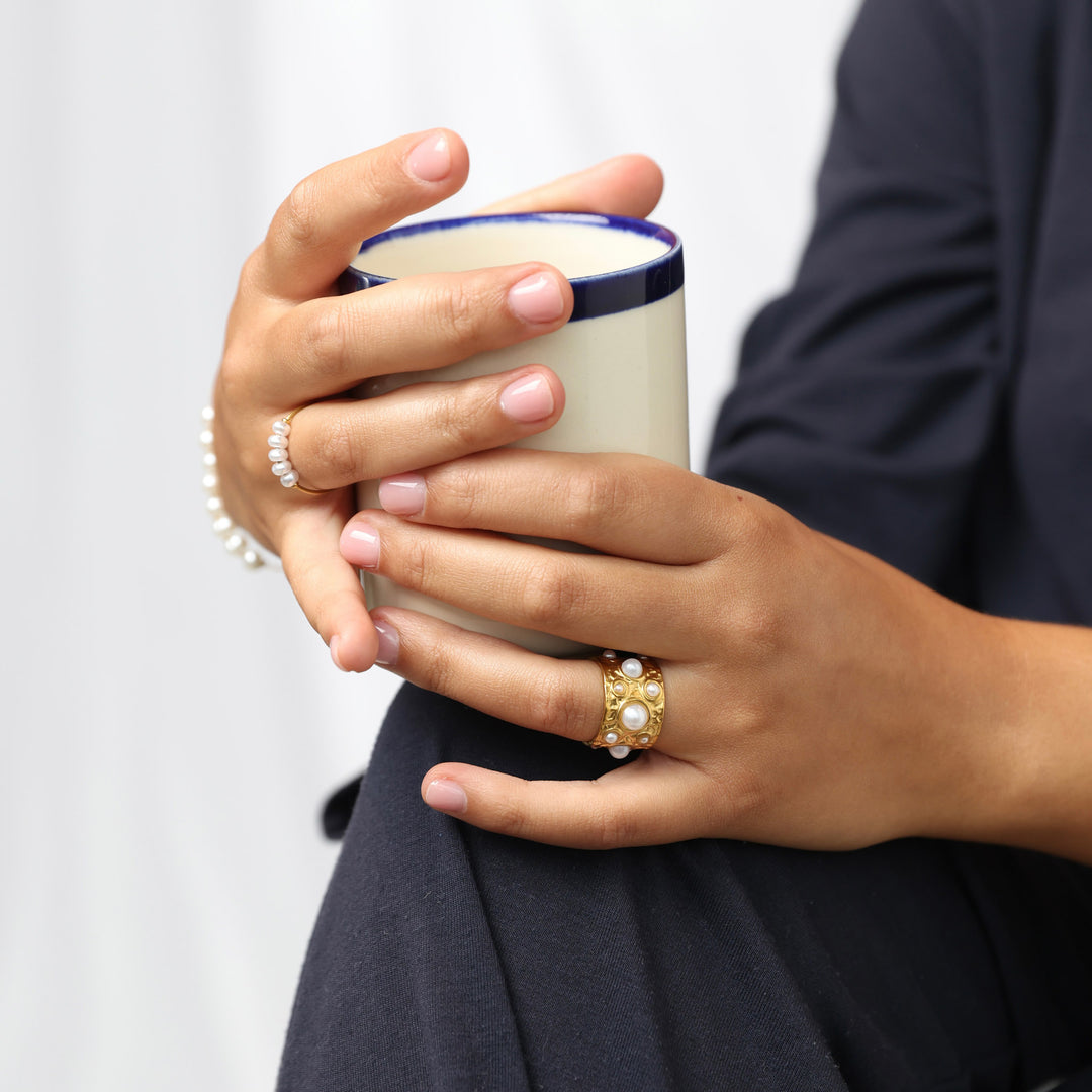 Kerstin - Geslagen Parelring Roestvrij Staal