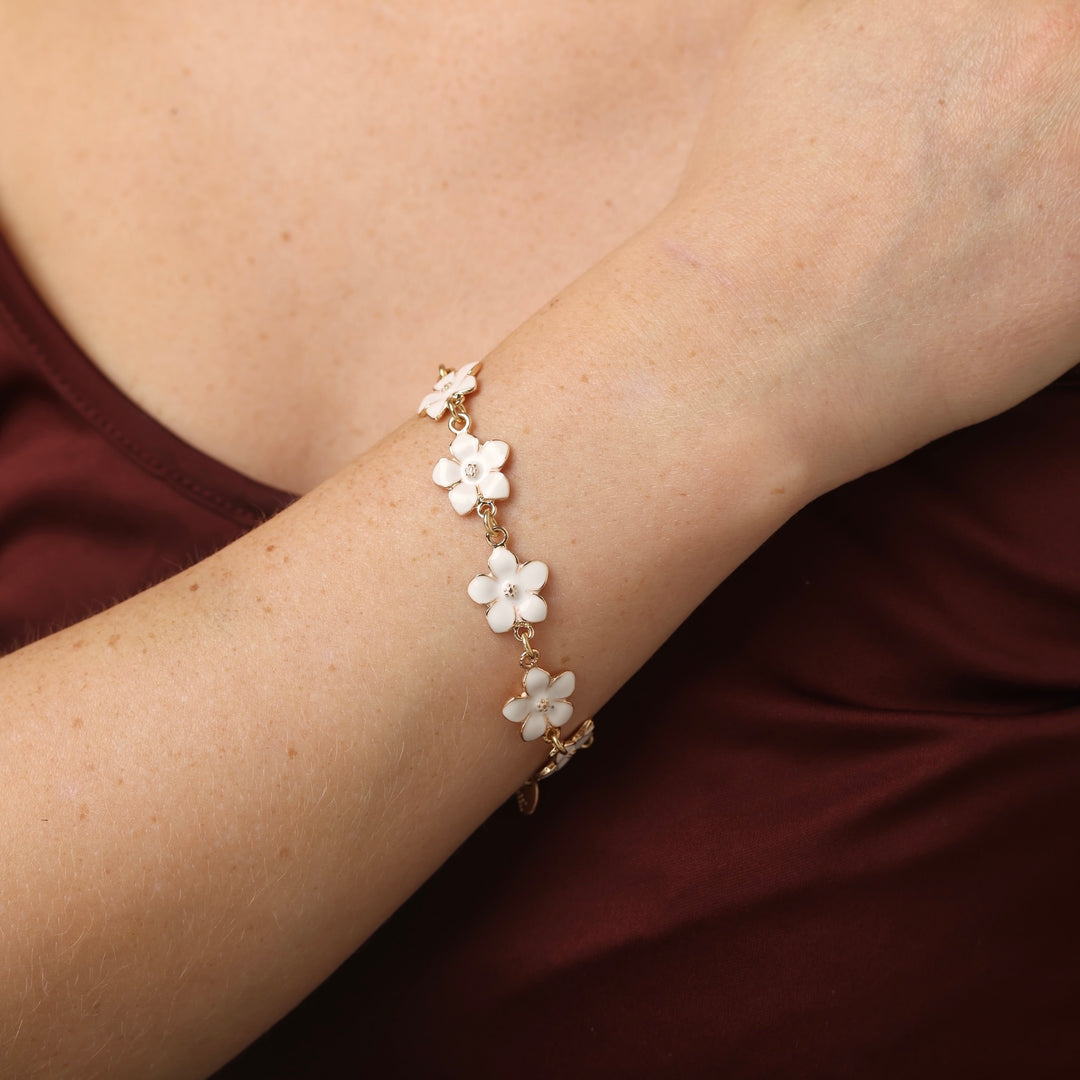 Adeline - Emaille Bloemenketting Armband Wit