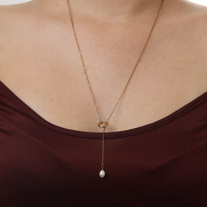 Boel - Lariat Pearl Necklace Stainless Steel