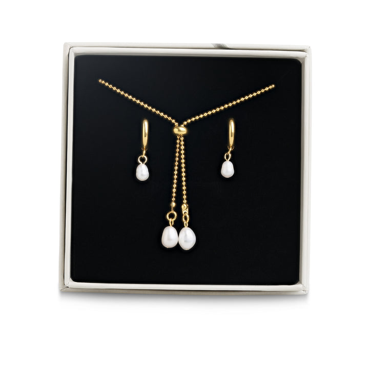 Jewellery Set - Pearl Earrings & Necklace Stainles