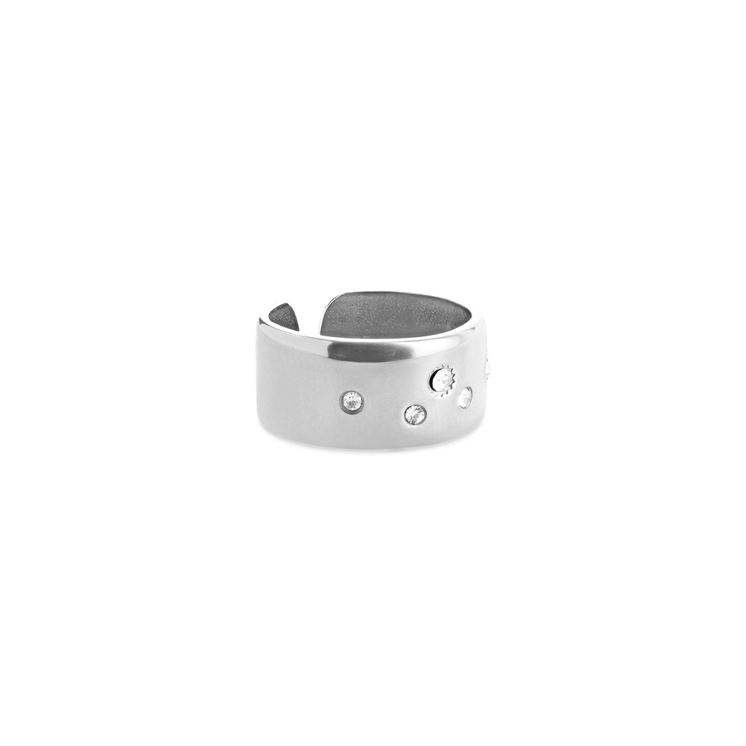 Bahi – statement ring met kristal van roestvrij staal, zilver | Timi of Sweden