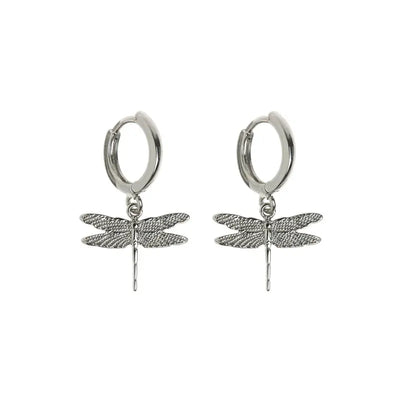 Dragonfly Small Hoop Earrings Silver
