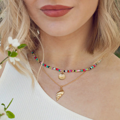 Mermaid Shell and Beads Necklace Gold