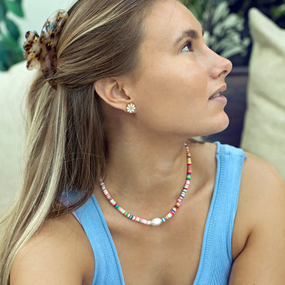 Emaille Daisy Stud Oorbellen