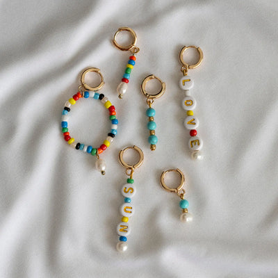 Turqoise Bead with Pearl Hoop Earrings