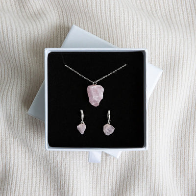 Halfedelsteen bezet met ketting en oorbellen - Zilver