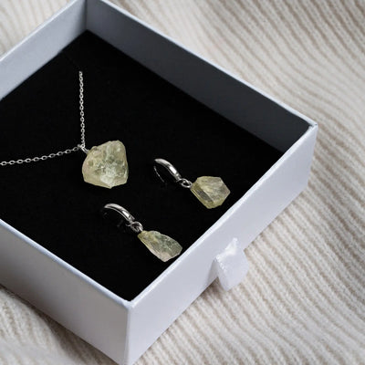 Halfedelsteen bezet met ketting en oorbellen - Zilver