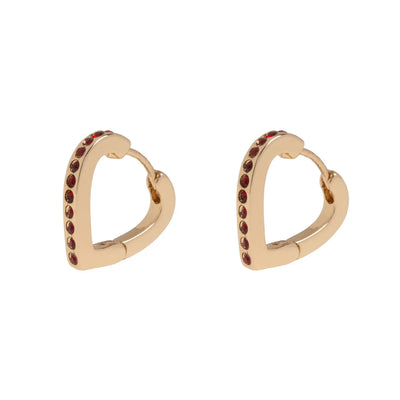 Angelina - Red Crystal Heartshaped Hoop Earrings